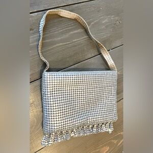Vintage Marlo Metallic Mesh Evening Bag with a fringe bottom.